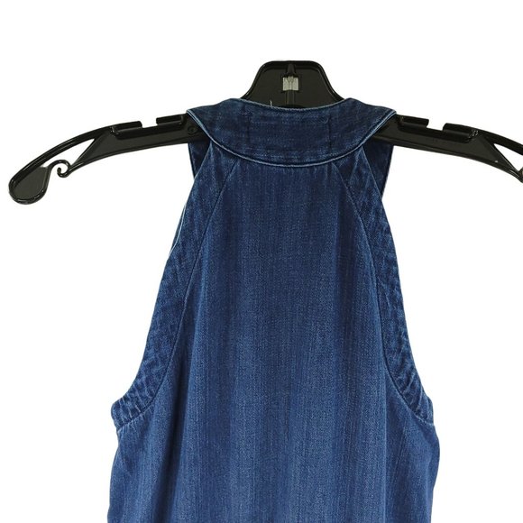 Cloth and Stone Blue Chambray Halter Mock Neck Denim Jumpsuit Womens S Wide Leg - Picture 15 of 16